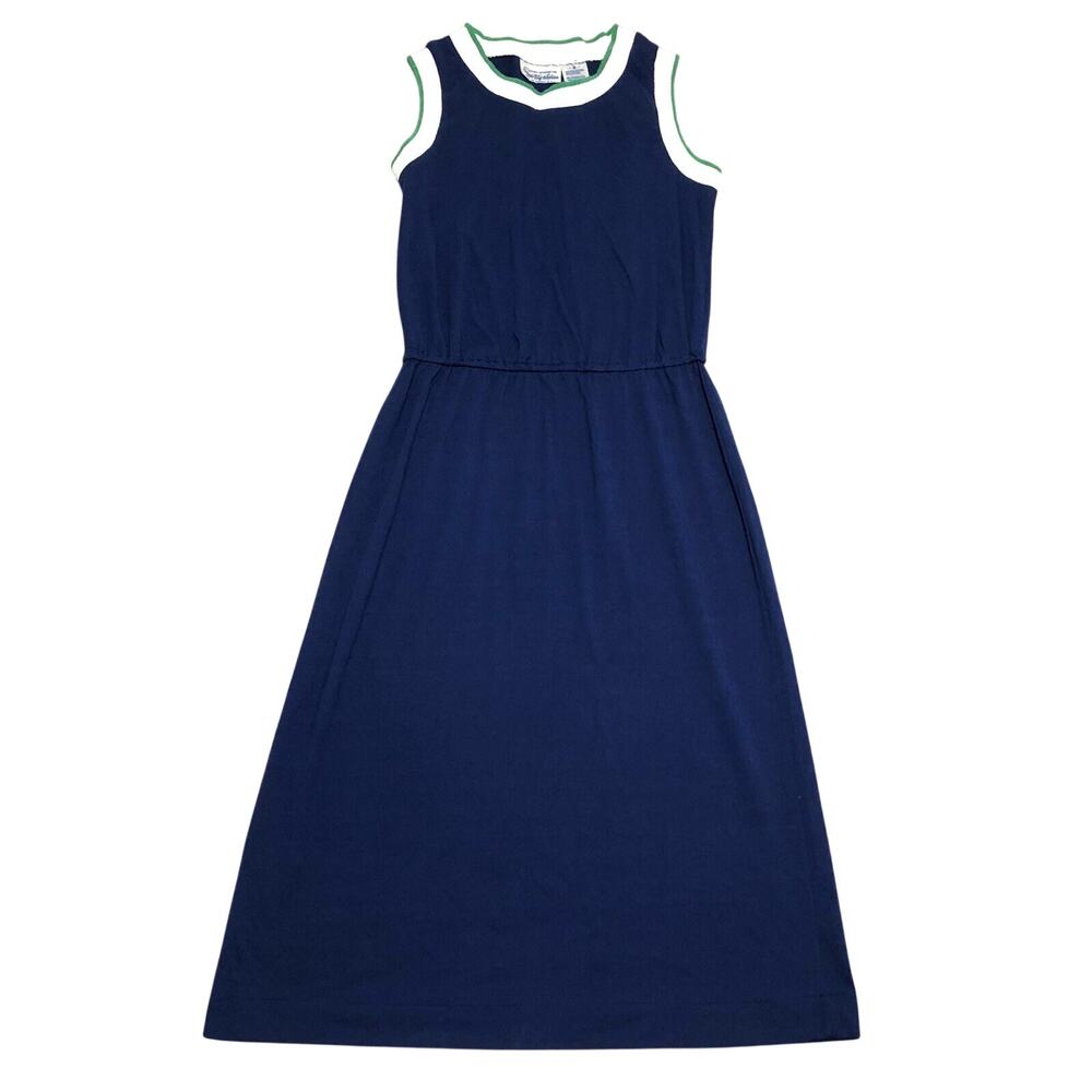 Blue Jersey Dress Queens Way to Fashion Size 8 Poly Cotton 1980s Navy Striped